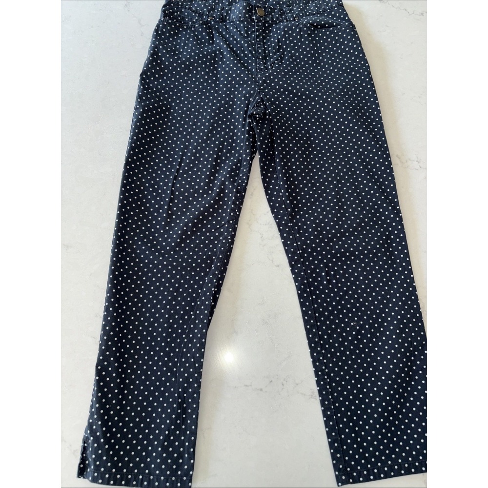 Lauren Ralph Womens 6 Navy Blue White Polka Dot Cotton Blend Pants Casual Jeans